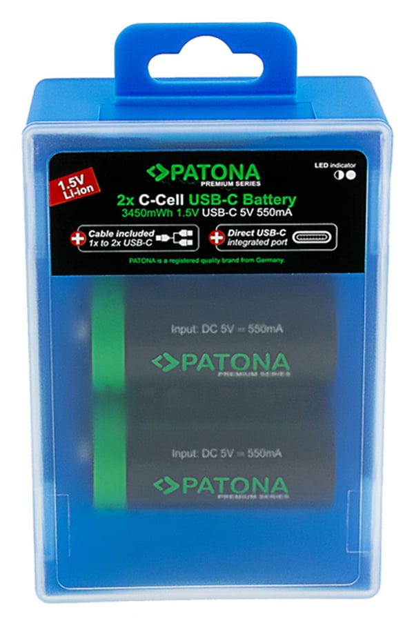 PATONA LR14, Oppladbart batteri, LR14, Lithium, 2 stykker, 550 mAh, Sort