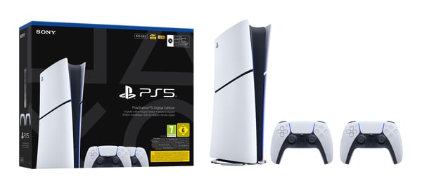 Sony PS5 Slim Digital spelkonsol 825 GB + 2 DualSense-handkontroller CFI-2116