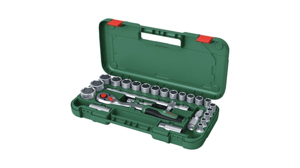 Bosch 1600A02Z9F pipesett med skralle 1/2", 25 stk., opptil 768 Nm dreiemoment