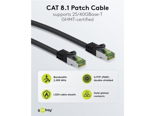 Goobay 69767, 5 m, Cat8.1, S/FTP (S-STP), RJ-45, RJ-45, Sort, Grønn, Grå