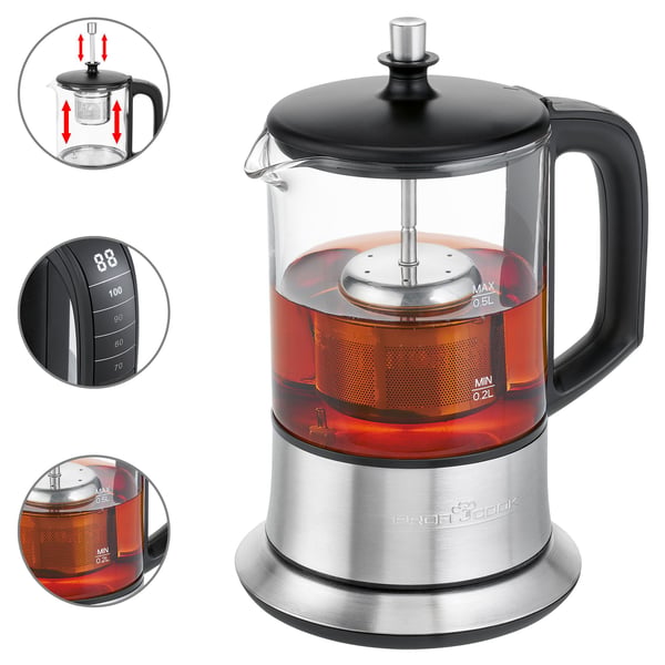 ProfiCook 501165, Svart, Rustfritt stål, Rustfritt stål, 0,5 L, Glass, 70 °C, 100 °C