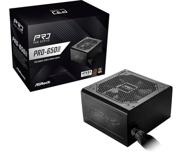 ASRock PRO-650B -virtalähde, 650 W, 80+ Bronze, ei-modulaarinen, musta