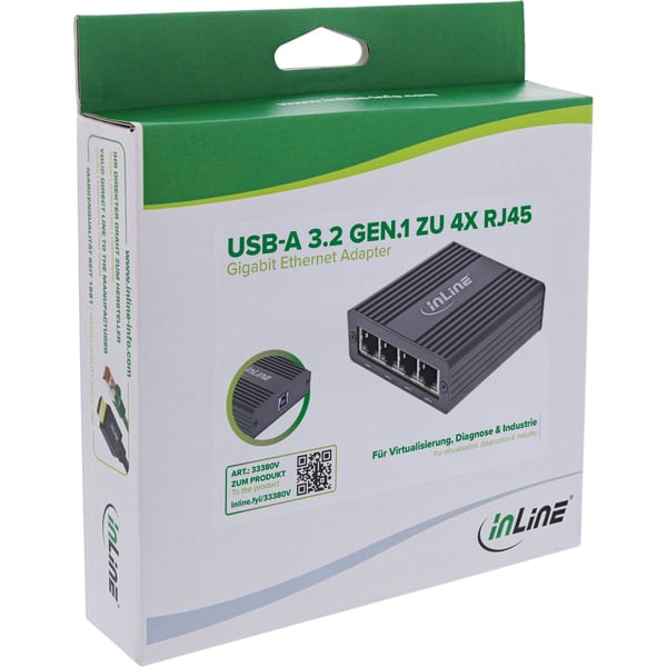 InLine 33380V, Koblet med ledninger (ikke trådløs), USB, Ethernet, 1000 Mbit/s, Svart