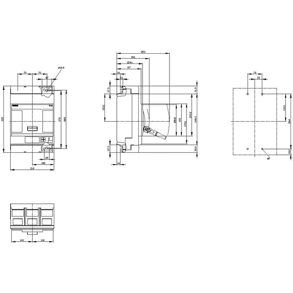 Siemens 3VA2563-7MP32-0AA0 -katkaisija, 1 kpl. Säätöalue (virta): 252–630 A Kytkentäjännite (maks.): 690 V/AC (L x K x S) 210 x 320 x 120 mm, IP40