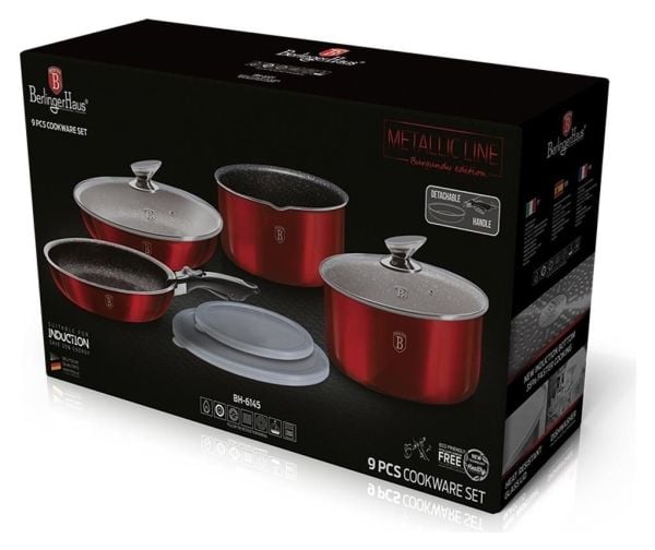 Berlinger Haus BH/6145, Mixed set, Burgunder, Aluminium, Marmor, Ergonomisk, Mykt grep, Gass, Halogen, Induksjon