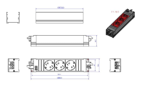 Bachmann STEP BASE - Effektband - AC 250 V - ingång: GST18i3 - utgångskontakter: 3 (power CEE 7/3) - svart, röd