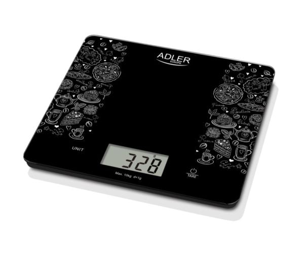 Adler AD 3171, Elektronisk köksvåg, 10 kg, 1 g, svart, glas, rektangel