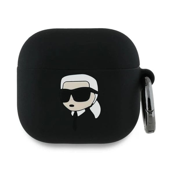 Karl Lagerfeld KLA4RUNIKK AirPods 4 deksel svart silikon Karl Head 3D Karl Lagerfeld KLA4RUNIKK AirPods 4 deksel svart silikon Karl Head 3D