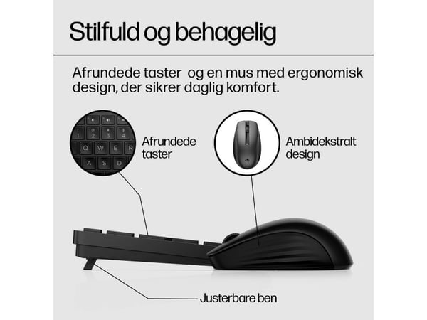 HP 650 trådlöst tangentbords- och musset, 2,4 GHz, membrantangentbord, vit