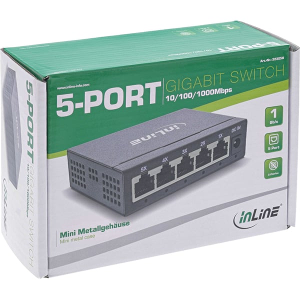 InLine Gigabit Network Switch 5-Port, 1GBit/s, Vifteløs