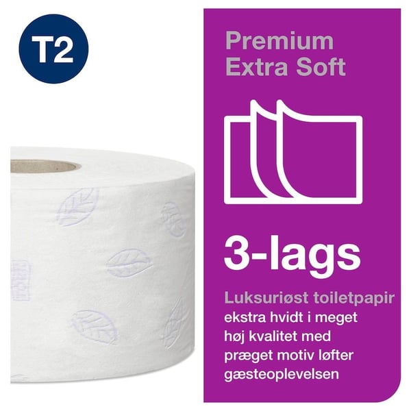 Toiletpapir Tork T2 Mini Jumbo Extra Soft Premium 3-lags hvid 120m - (12 ruller pr. karton)
