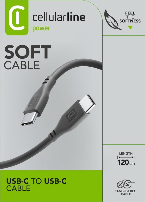 Cellularline 8018080431418, 1,2 m, USB C, USB C, Svart