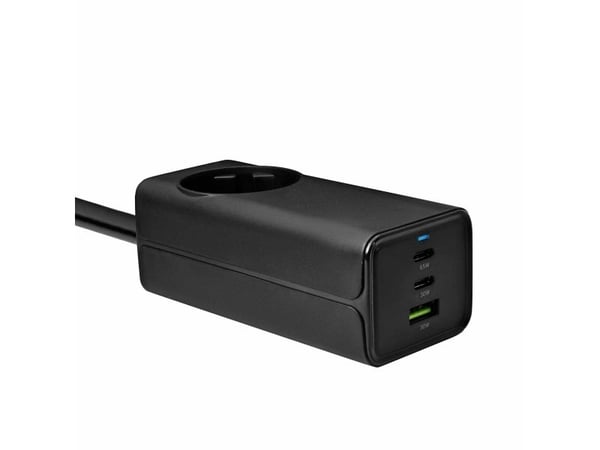 Akyga AK-CH-21 65W 2xUSB-C USB-A PD GaN 5-20V / 1,5-4,5A + AC-kontakt svart lader