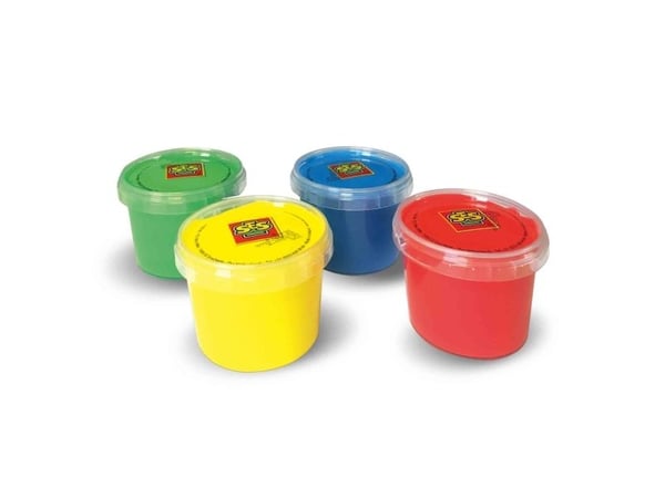 SES Creative Washable Finger Paints (Pack of 4), Sininen, Vihreä, Punainen, Keltainen, Myrkytön, Pestävä, Gluteeniton, 145 ml