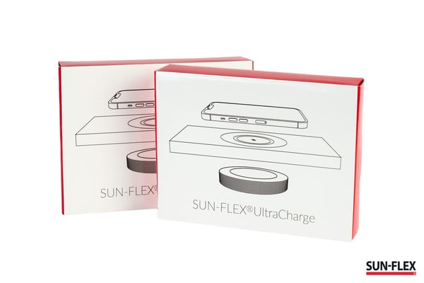 SUN-FLEX® UltraCharge - Qi-yhteensopiville laitteille - helppoon asennukseen 12–30 mm:n pöytälevyjen alle - ilman reikien poraamista pöytälevyyn