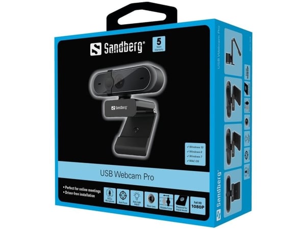 Sandberg USB Webcam Pro - Full HD - 1920 x 1080 - inbyggd stereomikrofon - USB 2.0