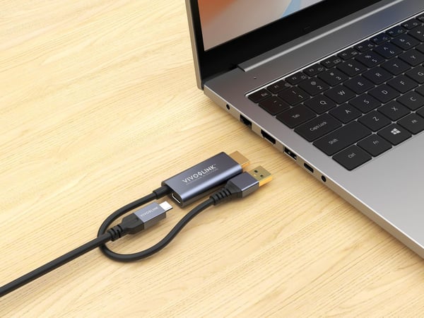 VivoLink - Adapterkabel - USB-C hona rak till HDMI, USB typ A hane rak - 15 cm - svart - 4K30Hz stöd