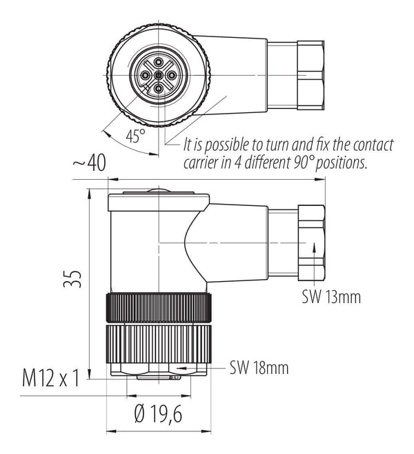 BINDER 99-0436-00-05, M12, Hunstik, polyamidi, IP67, 60 V, 4 A