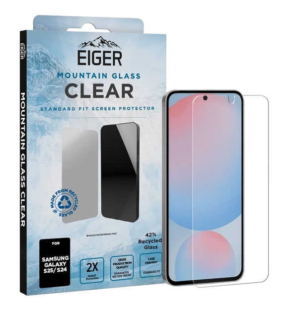 EIGER EGSP01018, Samsung, Galaxy S25 / S24, Fallsikker, Ripebestandig, Støvresistent, Sjokkresistent, Gjennomsiktig, 1 stykker