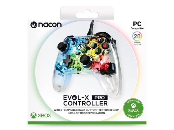 NACON EVOL-X Pro Light, Gamepad, PC, Xbox One, Xbox Series S, Xbox Series X, Tilbakeknapp, D-pute, Retningsknapper, Menyknapp, Rød/grønn/blå, Koble...