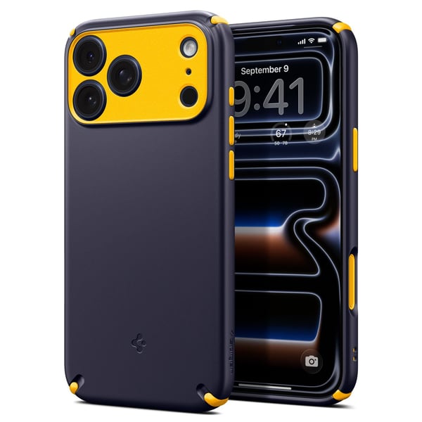 Spigen Nano Pop Hybrid (MagFit), Mobilskal, Apple, iPhone 17 Pro Max, 17,5 cm (6.9"), Marinblå, Gul