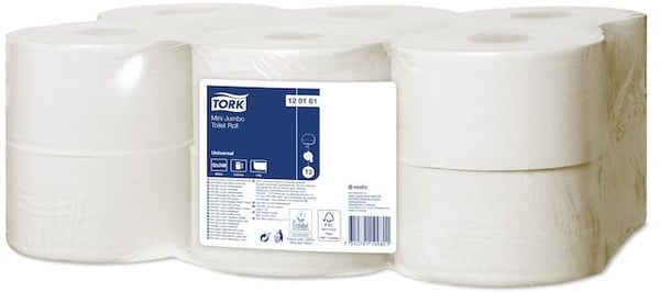 Toalettpapper Tork T2 Mini Jumo, Universal, 1-lagers, oblekt, FSC - (12 rullar per kartong)