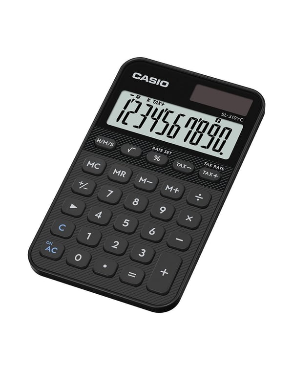 Casio SL-310YC, Tasku, Perus, 10 lukua, Akku/Aurinko, musta