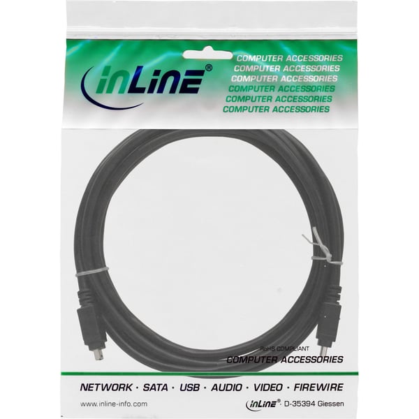 InLine FireWire M-M 3m, Svart, 3 m, 4-p, 4-p, Hankjønn/hankjønn, 1 stykker