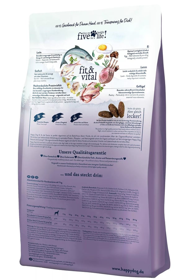 Happy Dog fit&vital Senior, Senior, Medium (11 - 25 kg), Lam, Fjærfe, Laks, 4 kg
