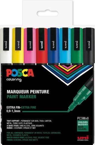 Marker Uni Posca PC-3M ass. farver - (8 stk.)