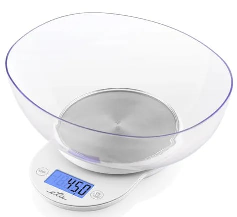Eta MARI, Sähkökeittiövaaka, 5 kg, 1 g, Valkoinen, Pöytämalli, Ovaali