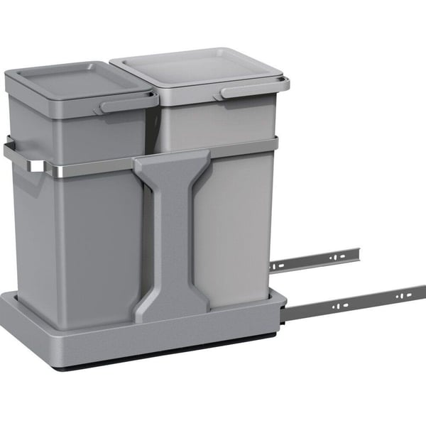 Avfallsbeholder, EKO, grå, plast/stål, 2-roms, 20+15 l, uttrekkssystem, for kildesortering