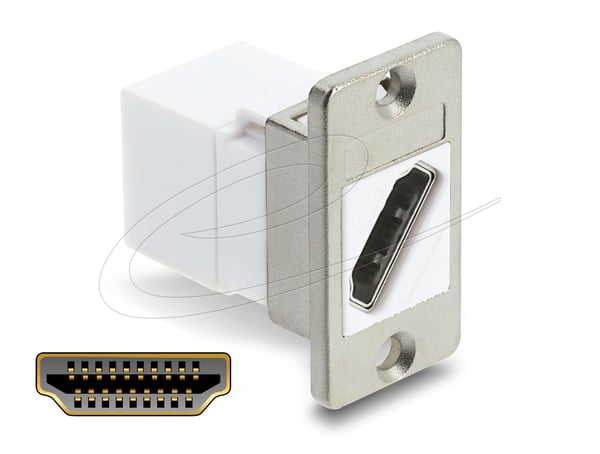 Delock - HDMI-anslutning - HDMI hona kan monteras på panel till HDMI hona - vit, silver - 8K60 Hz (7680 x 4320) stöd, diagonal connector