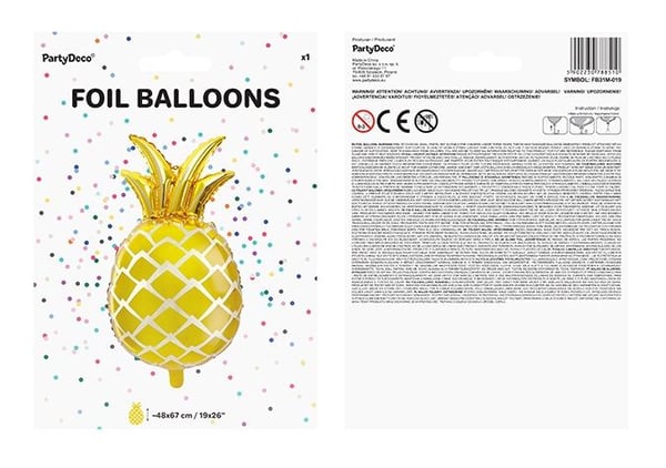 PartyDeco Pineapple, Gull, Figur, Folie, 380 mm, 630 mm, 50 stykker