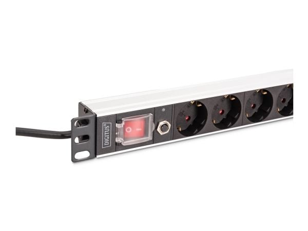 1U aluminium PDU, rackmontert, 7x sikkerhet + 1x utgang