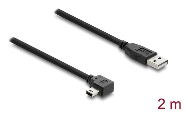 Delock - USB-kabel - USB (hane) till mini-USB typ B (hane) vinklad - 2 m - upp till 480 Mbps datatöverföringshastighet - svart