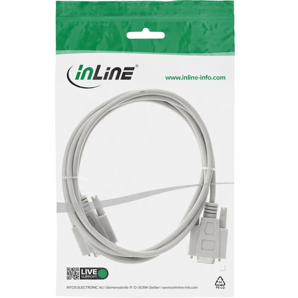 InLine 12210, Beige, 10 m, male 9pin Sub D, female 9pin Sub D, 175 mm, 225 mm