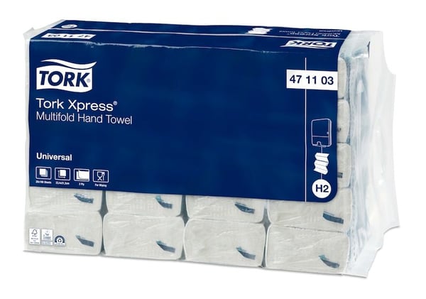 Tork Xpress® H2 Multifold Universal 2-lags håndtørk, hvite - (190 stk. x 20 pakker/kartong)