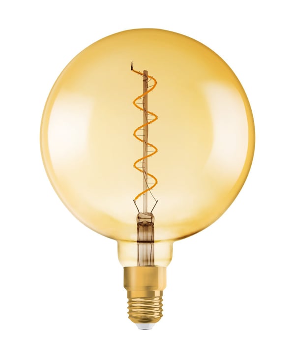 Vintage 1906 LED, suuri pallomainen spiraalilamppu, 5 W, 820, 330 lm, E27, kultainen, himmennettävä