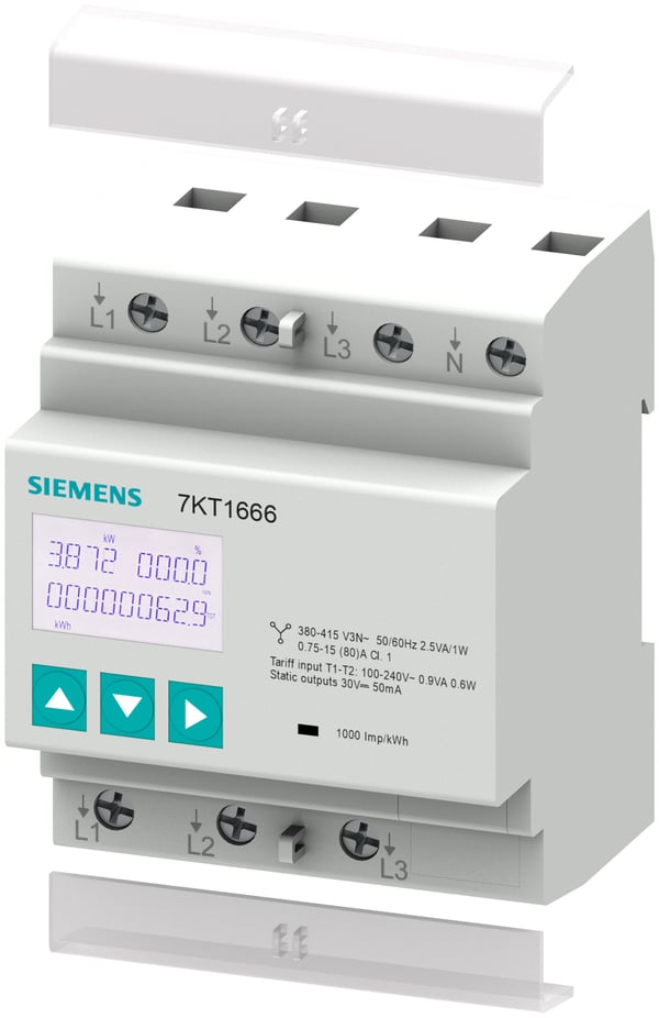 Siemens 7KT1666, Starkström, kWh, IP40, 80 A, 401 g, 360 g
