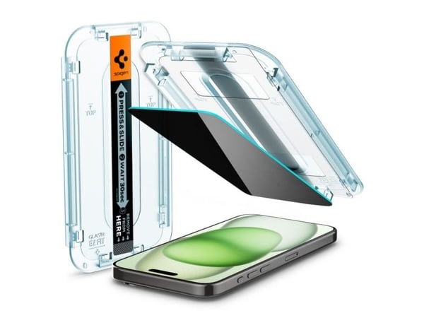 Spigen Glas.tR EZ Fit Privacy herdet glass til iPhone 15 Plus