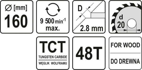 Yato Diskinis pjūklas medienai 160x20mm 48z YT-6058 YT-6058