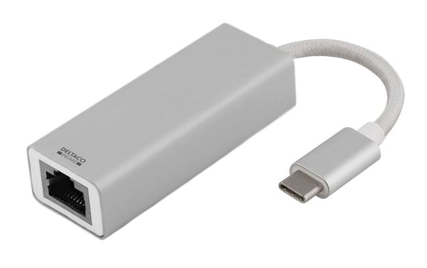 DELTACO PRIME USBC-1077 - Nätverksadapter - USB-C 3.1 - Gigabit Ethernet - aluminium