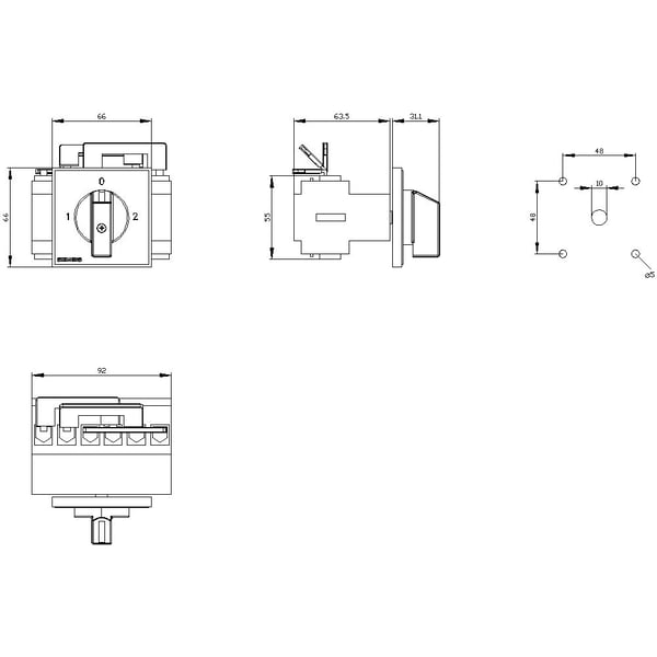 Siemens 3LD22237UK01 lastbryter-kontakt svart 3-polet 16 mm² 32 A 690 V/AC