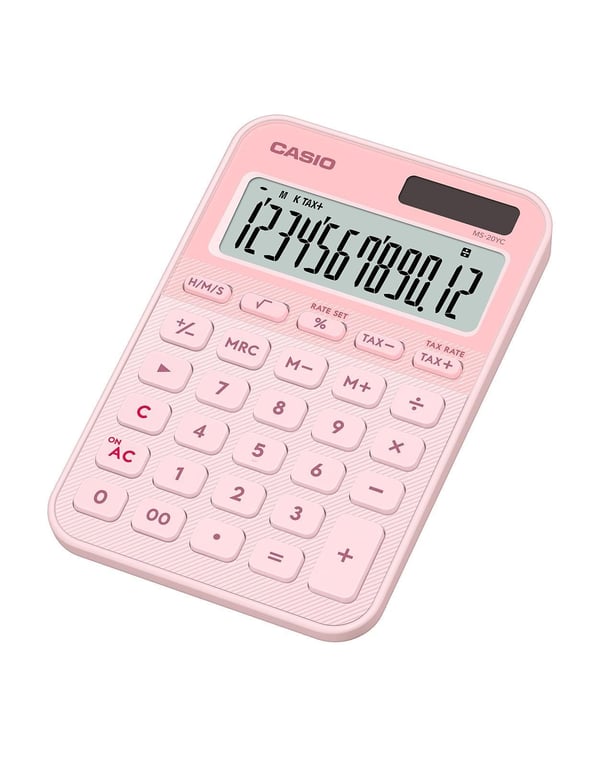 Casio MS-20YC - Skrivbordskalkylator - 12 siffror - solcellspanel, batteri - Light Pink