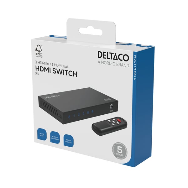 Deltaco HDMI-7053, HDMI, USB Type-C, Musta, 60 Hz, 7680 x 4320 pikseliä, 8K Ultra HD