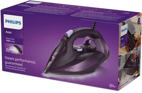 Philips Azur 7000 Series DST7051 - Ångstrykjärn med automatisk avstängning - sula SteamGlide Elite - 2800 W - mörklila