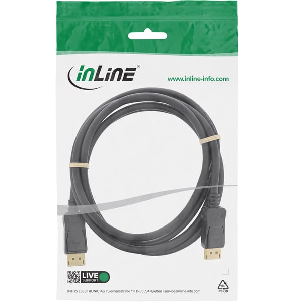 InLine 17111P, 1,5 m, DisplayPort, DisplayPort, Svart, Gull, Hankjønn/hankjønn