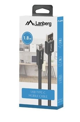 Lanberg CA-USBO-15CU-0018-BK, 1,8 m, USB A, USB C, USB 2.0, 0,48 Gbit/s, Svart