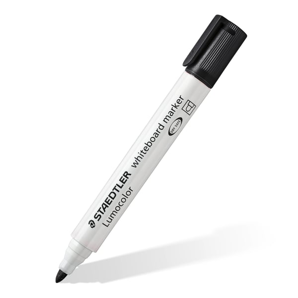 Valkotaulutussi STAEDTLER Lumocolor® 351, musta, pyöreä, 2 mm - 4 kpl laatikossa.